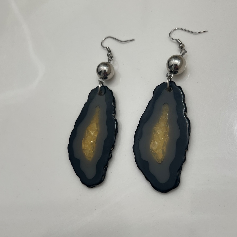 Agate Geode Drop Earrings with Yellow Druzy | Boho Style